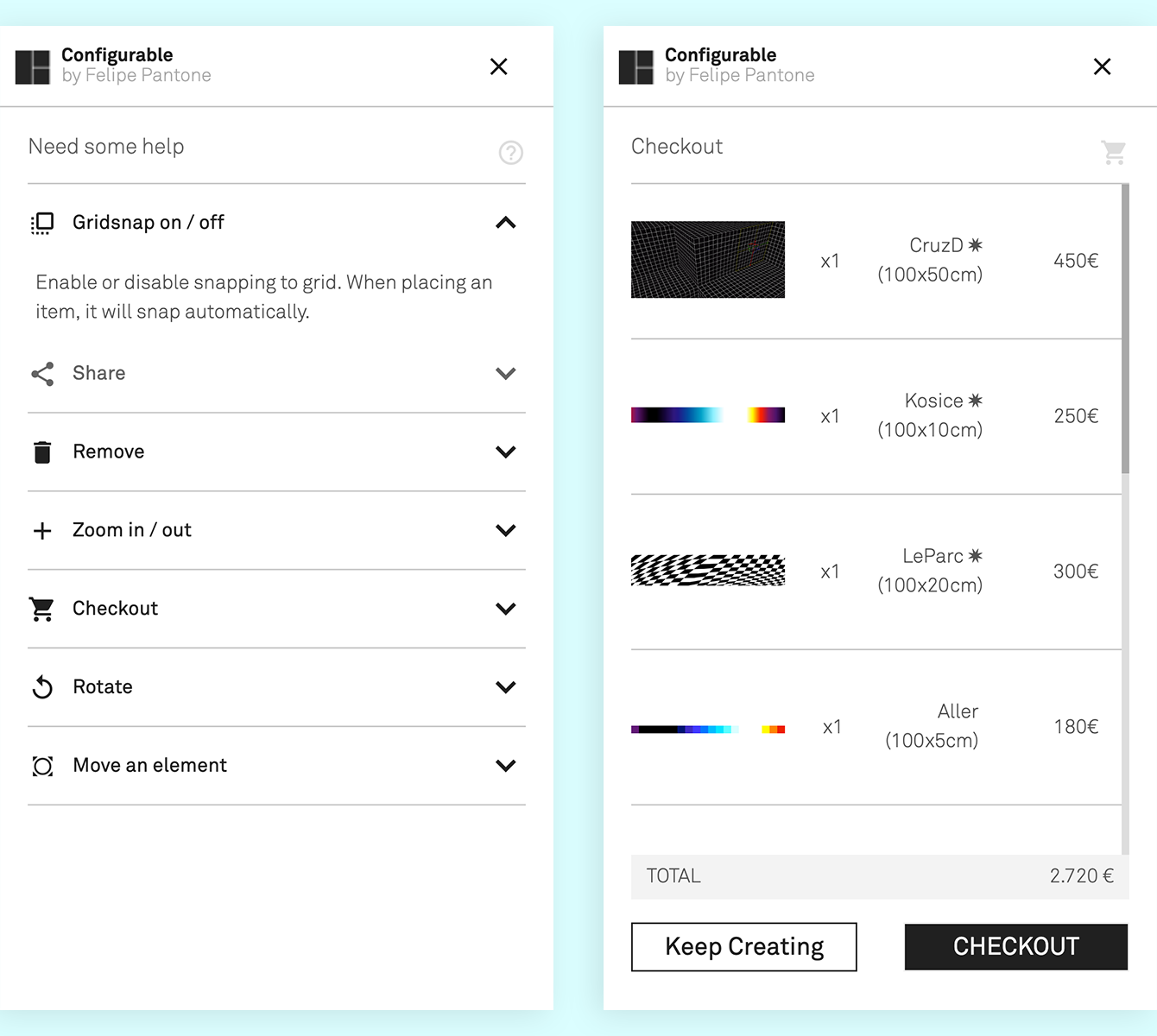 Configurable Art checkout mobile