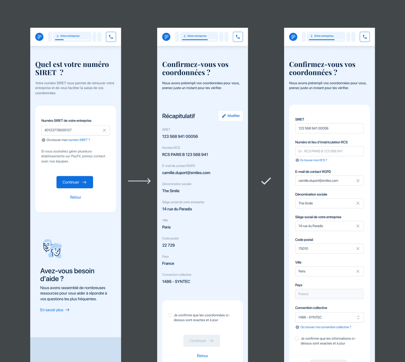 Intelligent autofill with SIRET lookup