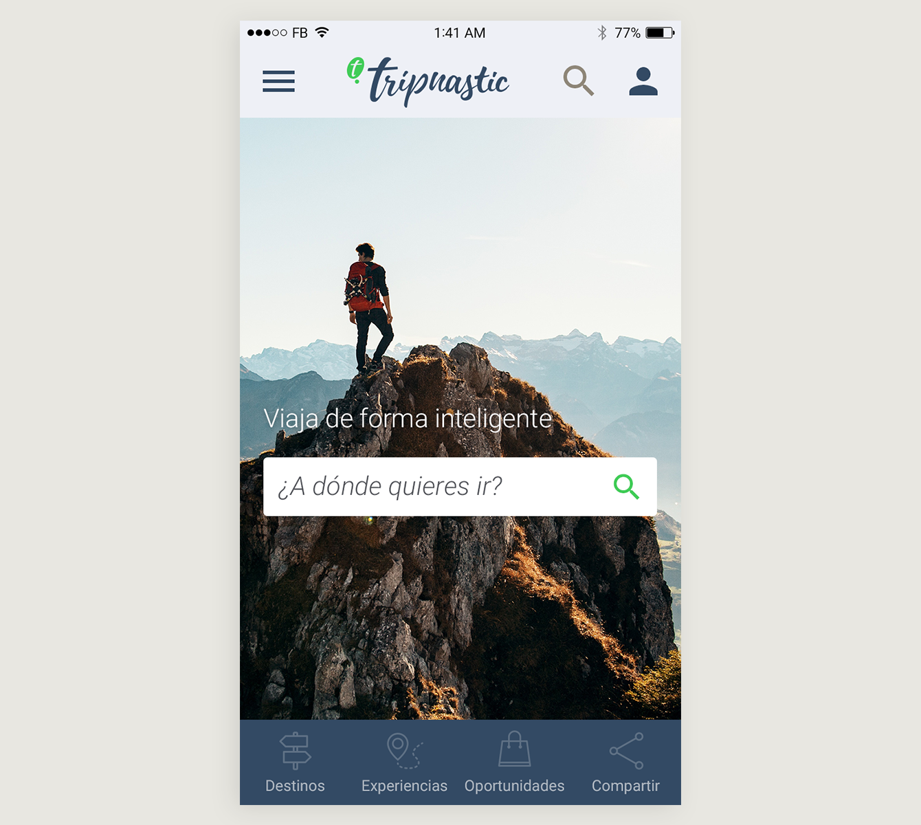 Tripnastic app homepage