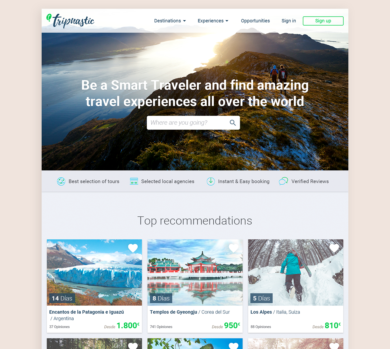 Tripnastic desktop homepage